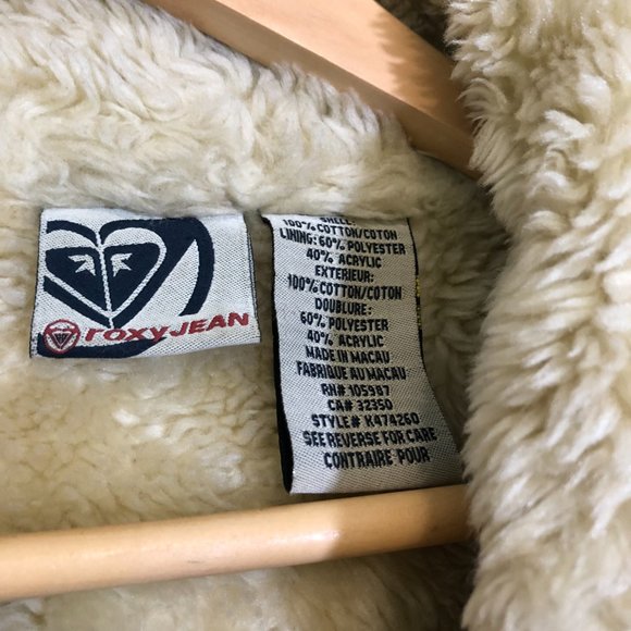 Y2K Roxy Jean Womens Beige Corduroy Winter Jacket w/ Fur Lining Snap Buttons - Picture 4 of 5